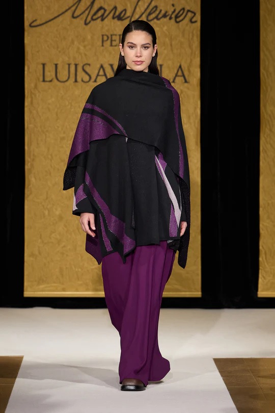 Cardigan Jacquard Porpora e Nero in Filato Misto - LUISA VIOLA